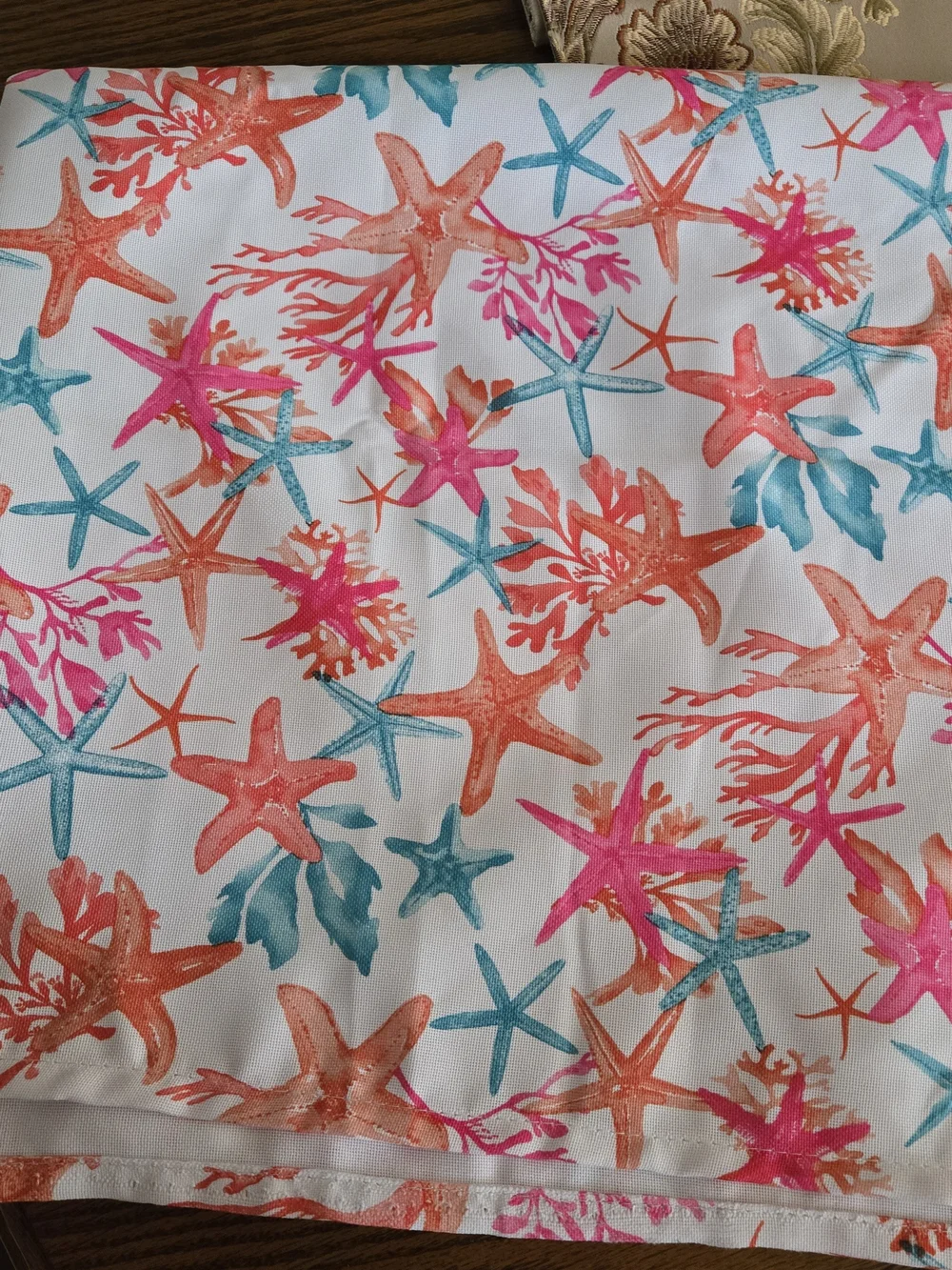 Sigrid Olsen Coral and Aqua Starfish Print Table Linen XL